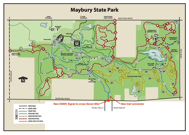 Maybury State Park map location of 7 mile entrance